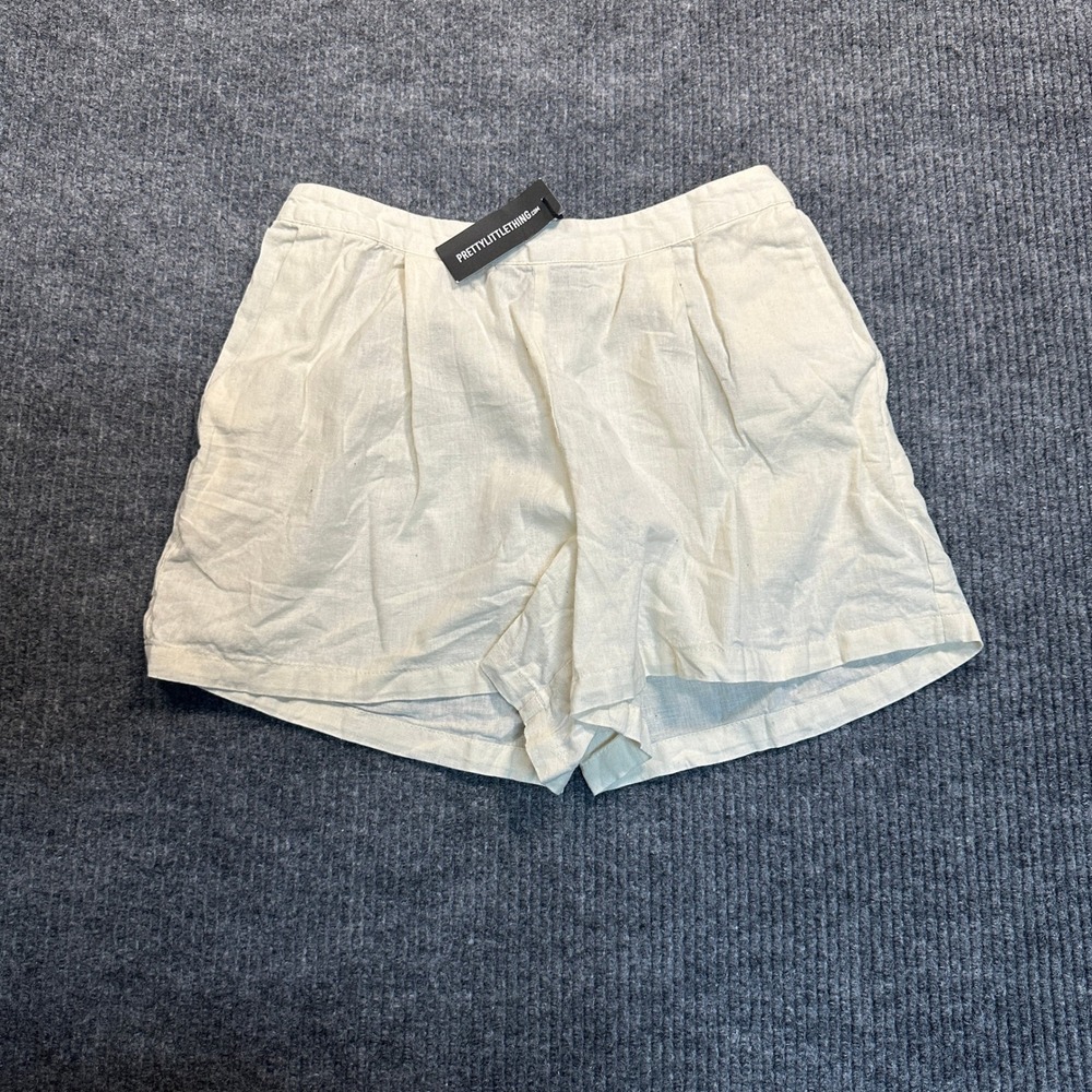 PrettyLittleThing Linen Look Oversized Floaty Shorts 4 Sand Lightweight Breezy